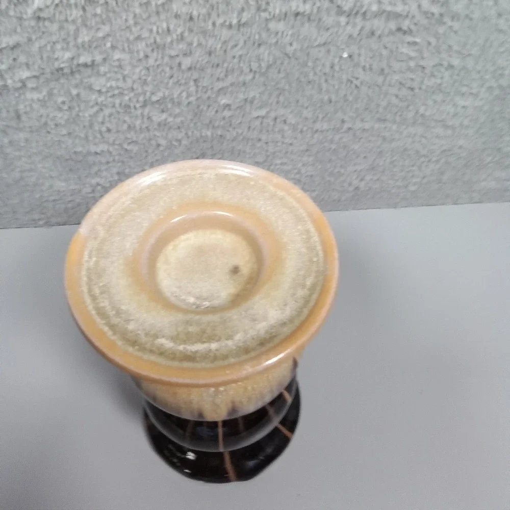 Vintage Style Brown Tan Drip‎ Glaze Ceramic Triple Bulbous Pillar Candle Holder